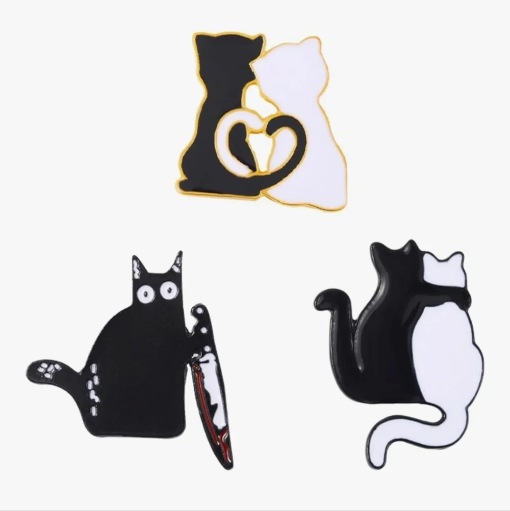 Black and White Cat Enamel Pins